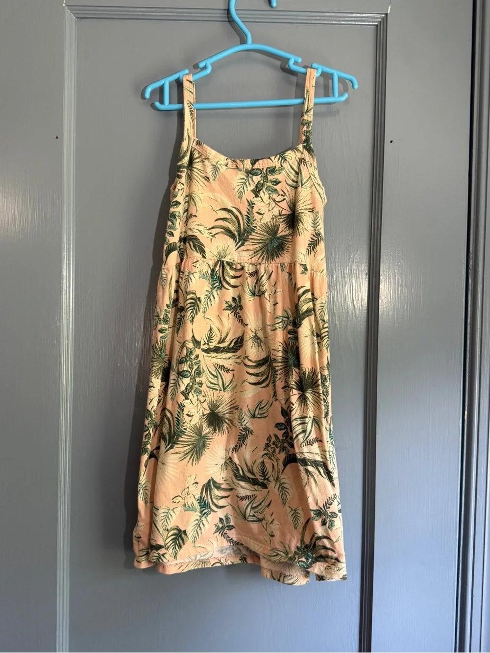 Old Navy Peach Mini Dress with Green Palm Print